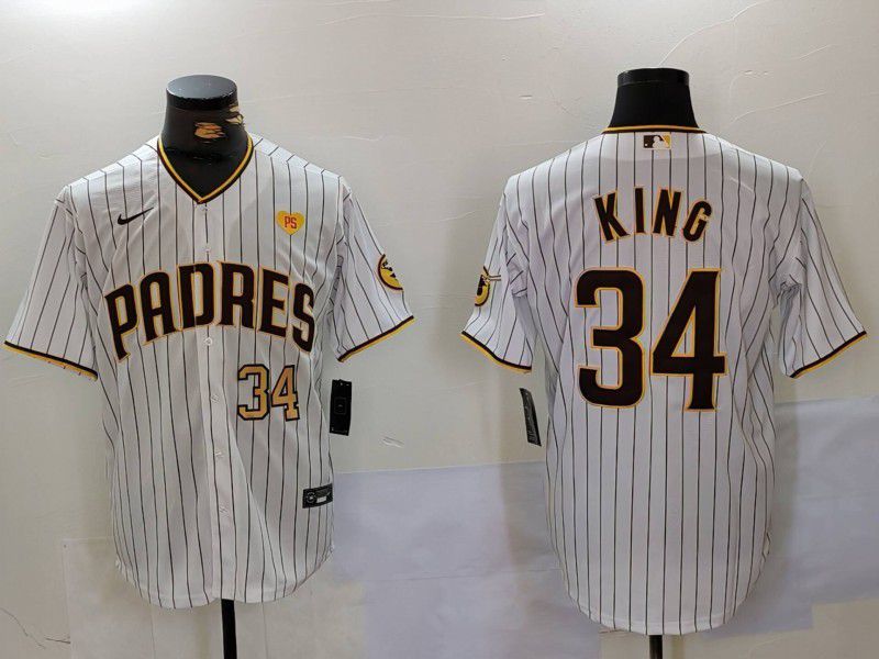Men San Diego Padres #34 King White stripe Game 2024 Nike MLB Jersey style 5->san diego padres->MLB Jersey